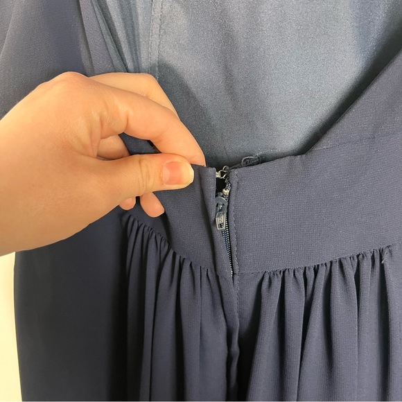 Mori Lee Madeline Gardner 21597 Blue Chiffon Open Back Plunge Neckline Dress 8 - Picture 9 of 12